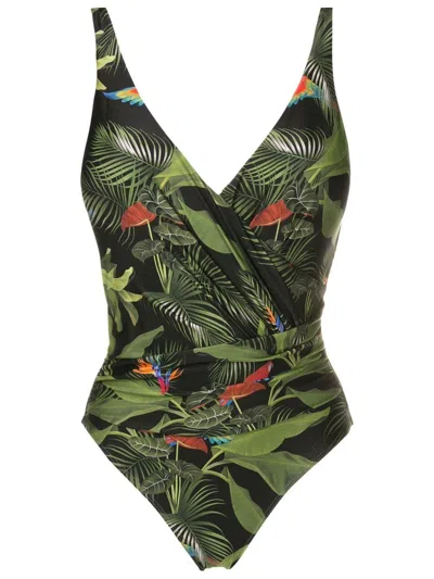 Lygia & Nanny Maisa Leaf-print Draped Swimsuit In Green