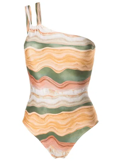 Lygia & Nanny Miusha One-shoulder Swimsuit In Brown