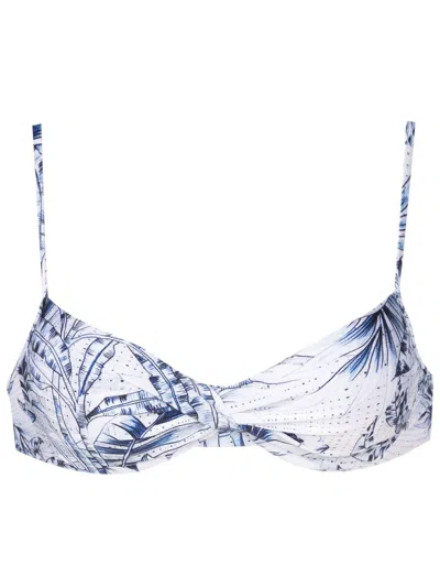 Lygia & Nanny Palm-tree Print Bikini Top In Blue