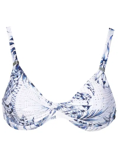 Lygia & Nanny Palm-tree Print Bikini Top In Blue