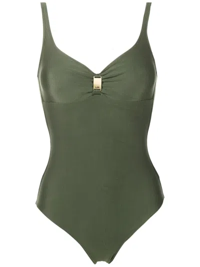 Lygia & Nanny Roberta Liso Logo-plaque Swimsuit In Green