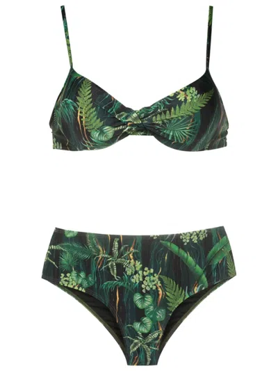 Lygia & Nanny Lilica Leaf-print Bikini In Green