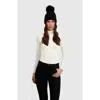 Lyla Grant Beanie With Fur-free Fox (faux Fur) Pompom In Black