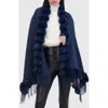 Lyla Grant Cashmere & Wool Blend Cape With Fur-free Chinchilla (faux Fur) Trim) In Blue