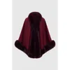 Lyla Grant Cashmere & Wool Blend Cape With Fur-free Fox (faux Fur) Trim In Burgundy