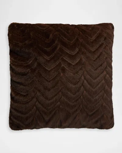 Lyla Grant Chevron Faux Mink Pillow, 20" Square In Brown