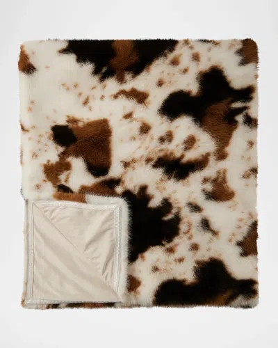Lyla Grant Cow-print Faux Fur Throw, 60" X 72" In Brown