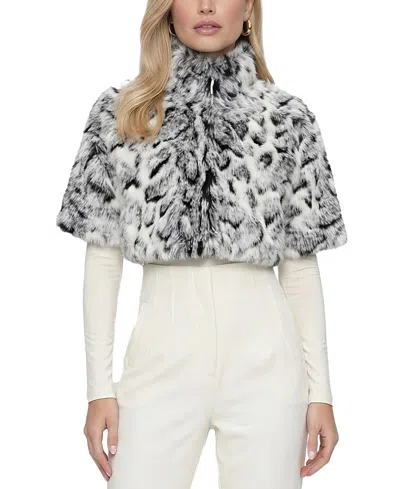 Lyla Grant Faux Fur Fox Printed Bolero With Cropped Sleeves In Gray