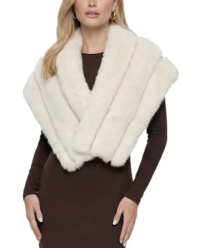 Lyla Grant Faux Fur Fox Shawl With Rhinestones In White