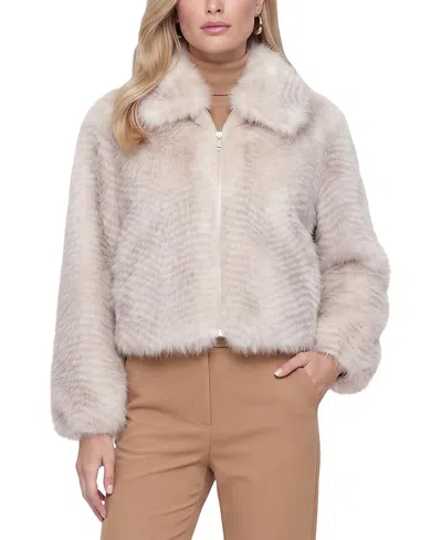 Lyla Grant Faux Fur Fox Zip Jacket In Gray