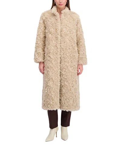 Lyla Grant Faux Fur Lamb Coat In Neutral