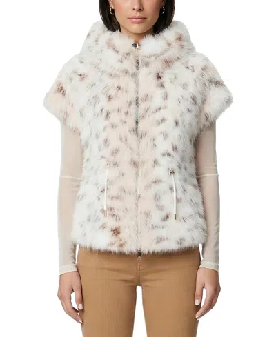 Lyla Grant Faux Fur Lynx Reversible Hooded Vest In Neutral
