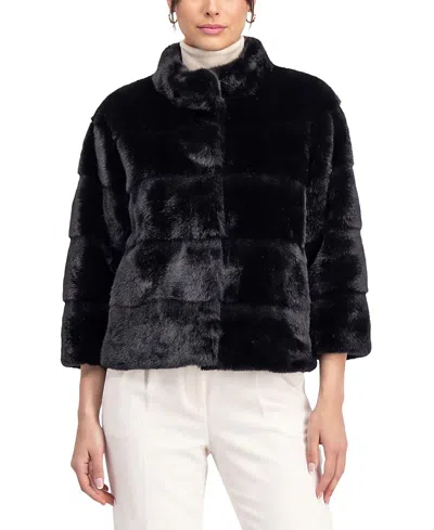 Lyla Grant Faux Fur Mink Jacket With Cropped Sleeves In Black