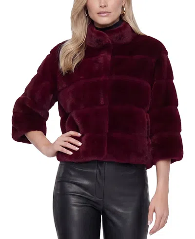 Lyla Grant Faux Fur Mink Jacket With Cropped Sleeves In Burgundy