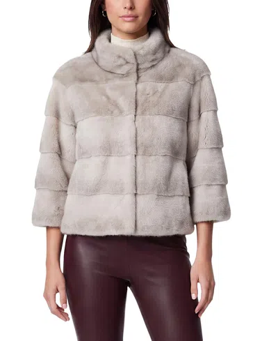 Lyla Grant Faux Fur Mink Jacket With Cropped Sleeves In Gray