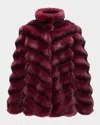 Lyla Grant Fur-free Chevron Faux Chinchilla Coat In Burgundy