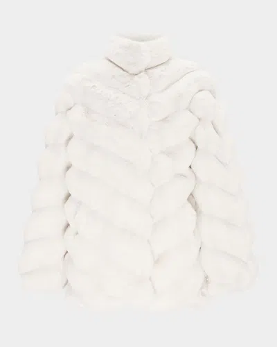 Lyla Grant Fur-free Chevron Faux Chinchilla Coat In Neutral