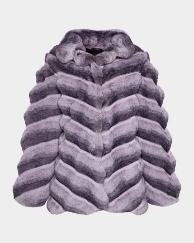 Lyla Grant Fur-free Chevron Faux Chinchilla Coat In Purple