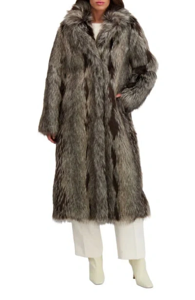 Lyla Grant Fur-free Fox (faux Fur) Long Coat In Gray