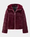Lyla Grant Fur-free Hooded Faux Mink Zip Jacket In Burgundy