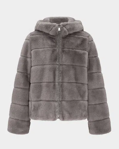 Lyla Grant Fur-free Hooded Faux Mink Zip Jacket In Gray