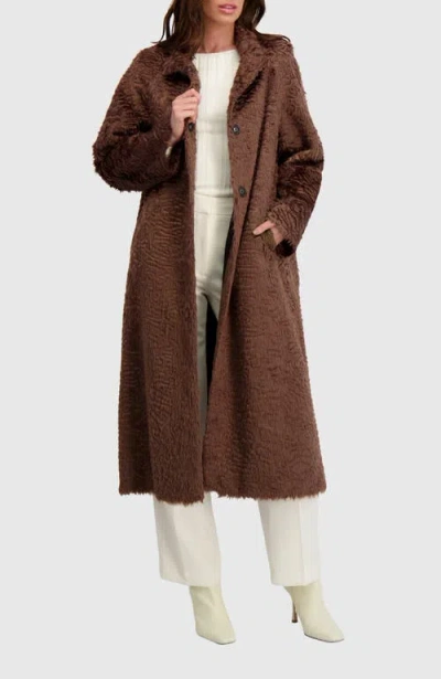 Lyla Grant Fur-free Lamb (faux Fur) Long Coat In Brown