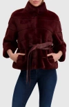 Lyla Grant Fur-free Mink (faux Fur) Jacket, Belt In Burgundy