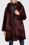 Lyla Grant Faux Fur Mink Reversible Parka Coat In Burgundy