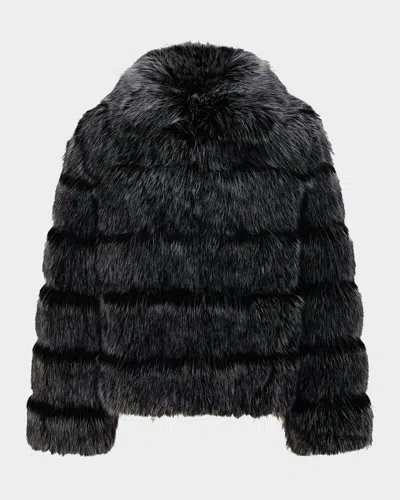 Lyla Grant Fur-free Quilted Faux Fox Coat In Black