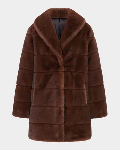 Lyla Grant Fur-free Quilted Faux Mink Coat In Brown