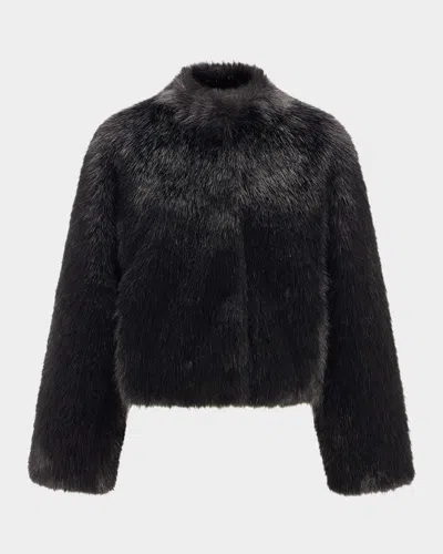 Lyla Grant Fur-free Short Faux Fox Coat In Black