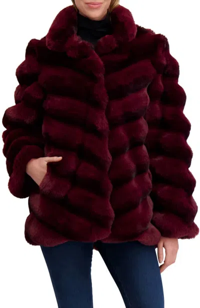 Lyla Grant Fur-free Chinchilla (faux Fur) Chevron Jacket In Wine Chinch