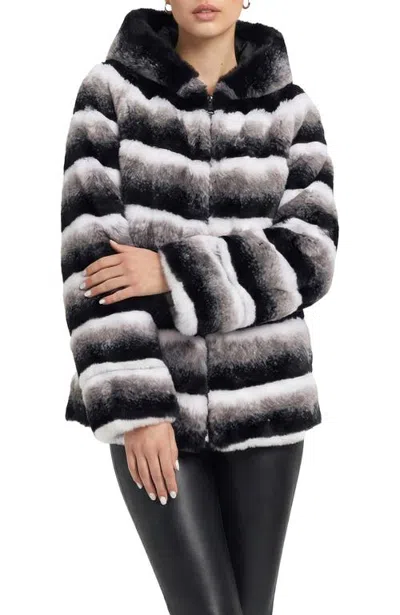 Lyla Grant Fur-free Chinchilla (faux Fur) Hooded Jacket In Gray Chinch