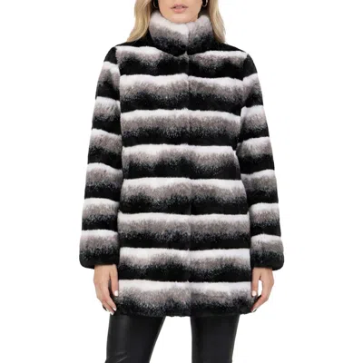 Lyla Grant Fur-free Chinchilla (faux Fur) Reversible Jacket In Gray Chinch/black