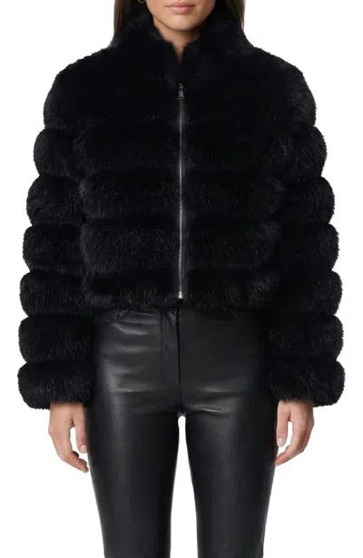 Lyla Grant Fur-free Fox (faux Fur) Horizontal Zip Short Jacket In Black