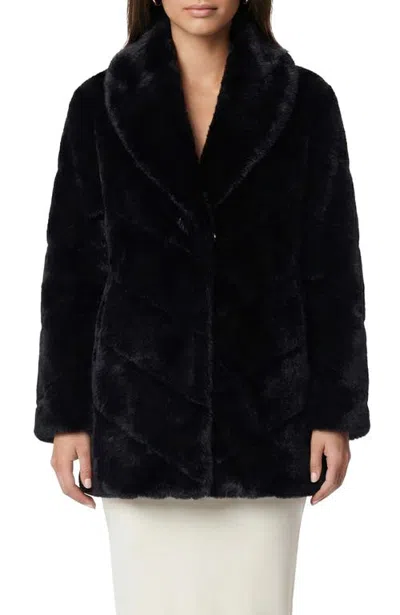 Lyla Grant Fur-free Mink (faux Fur) Chevron Stroller, Shawl Collar In Black