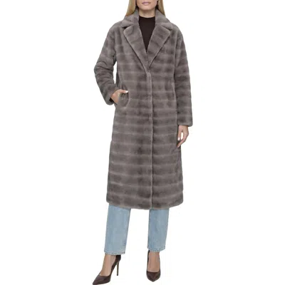 Lyla Grant Fur-free Mink (faux Fur) Horizontal Coat, Notch Collar In Gray