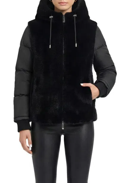 Lyla Grant Fur-free Mink (faux Fur) Quilted Jacket, Hood In Black/black