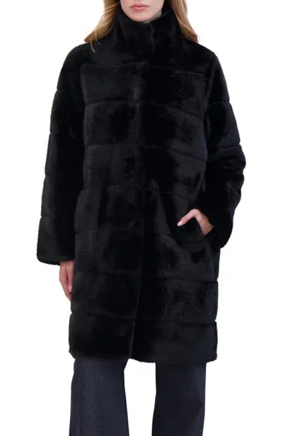 Lyla Grant Fur-free Mink (faux Fur) Reversible Short Coat In Black/black