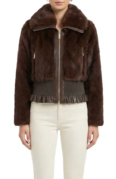 Lyla Grant Fur-free Sable (faux Fur) Zip Jacket, Wing Collar In Dark Brown