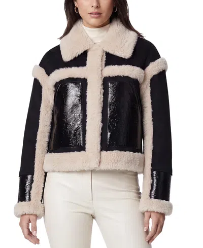 Lyla Grant Jacket With Faux Fur Shearling Trim In Black