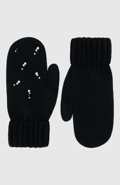 Lyla Grant Knit Mittens Wth Embellishment In Black