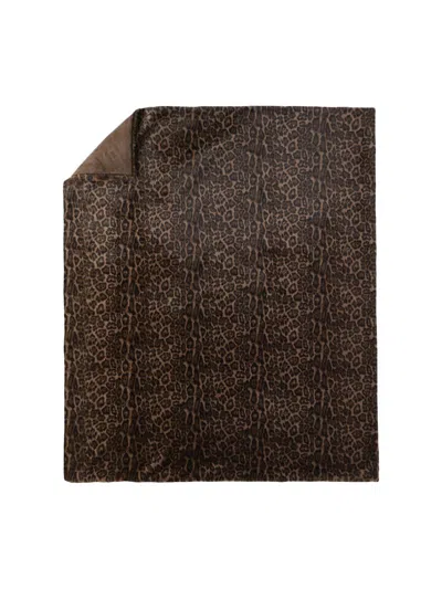 Lyla Grant Leopard-print Faux Mink Throw In Brown
