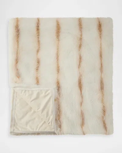 Lyla Grant Striped Faux Fox Throw, 60" X 72" In Neutral