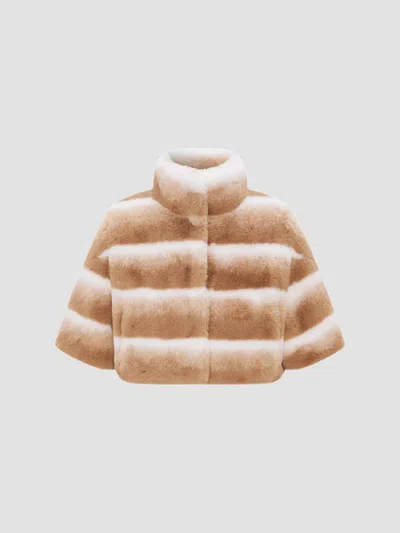 Lyla Grant Women's Chinchilla Bolero Coat In Beige Chinch