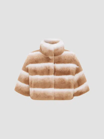 Lyla Grant Women's Faux Fur Chinchilla Bolero Coat In Beige Chinch