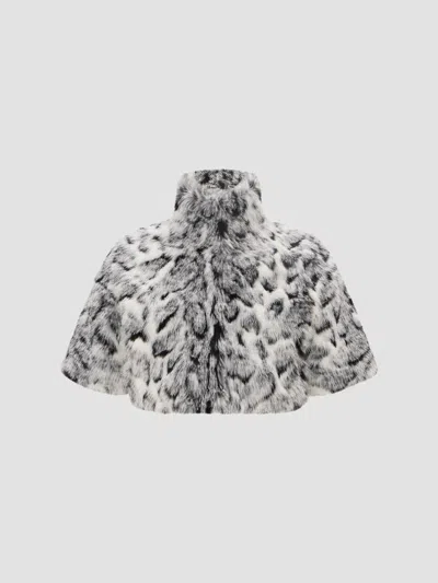 Lyla Grant Women's Faux Fur Fox Bolero Coat In Grey Snow Leopard