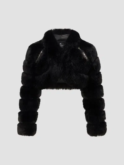 Lyla Grant Women's Faux Fur Fox Bolero Coat With Rhinestones In Black