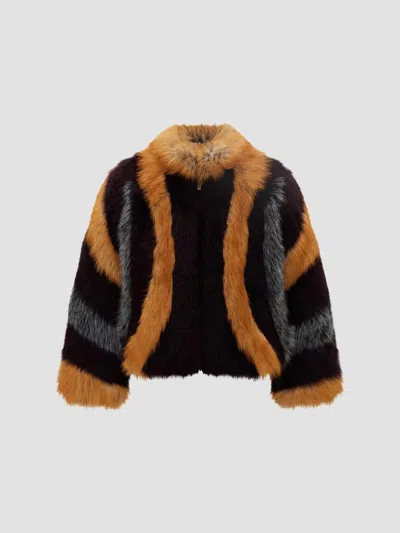 Lyla Grant Women's Faux Fur Fox Coat In Brown Multi