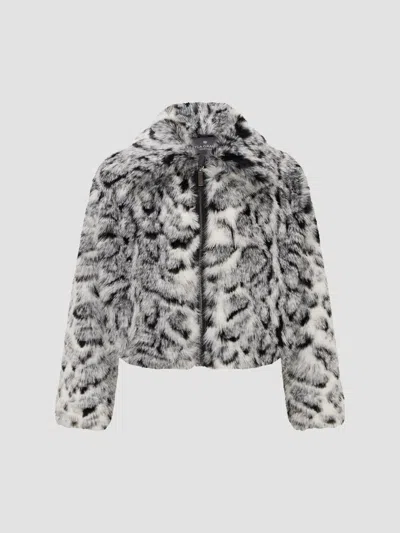 Lyla Grant Women's Faux Fur Fox Coat In Grey Snow Leopard